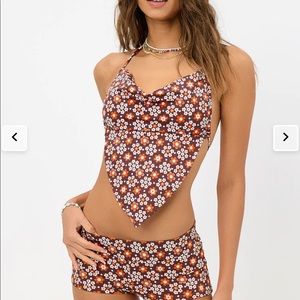COPY - Frankies Bikinis 
Blue Crush Floral Boy Short and Top- Brown Buttercup S…